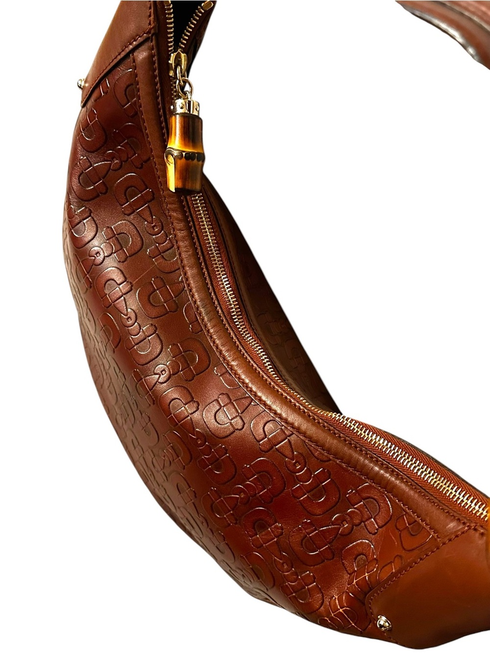 Gucci Rich Brown Horsebit Embossed Leather Shoulder Hobo Bag Bamboo-Ring Detail - Picture 15 of 17